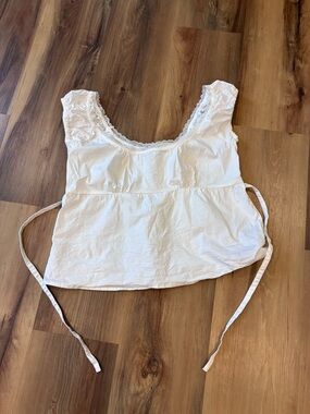 Brandy Melville White Lace-Trim Cotton Camisole